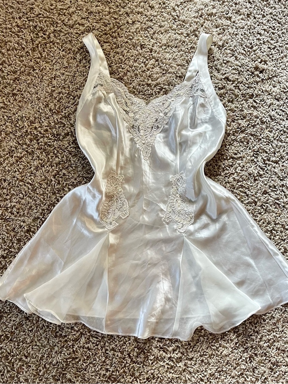 Vintage Victoria's Secret Ivory Satin Lace-Trim Chemise